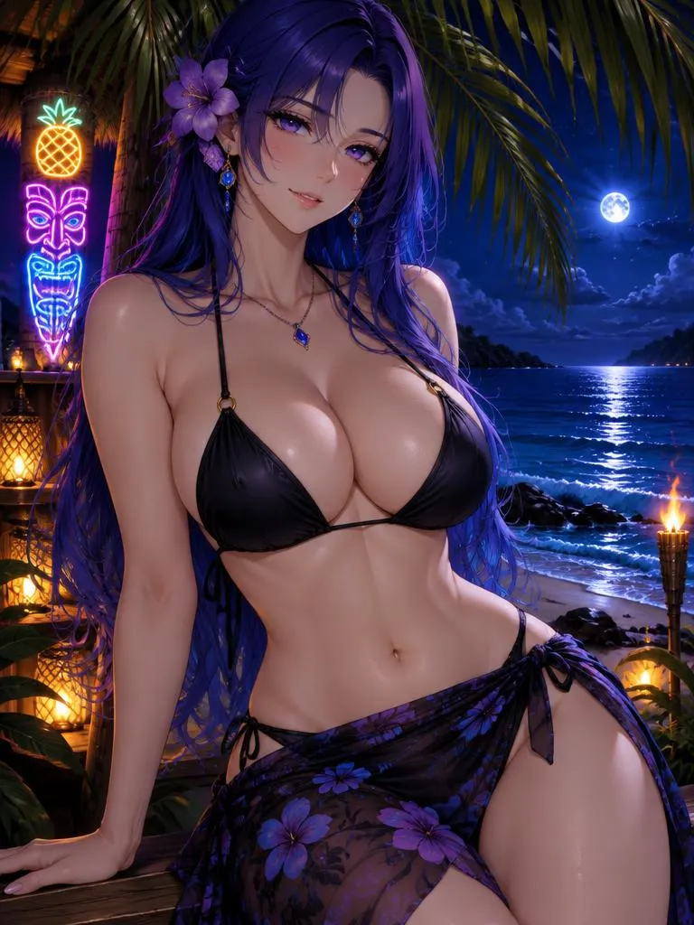 Nyx, anime AI girlfriend in a swimsuit by the sea